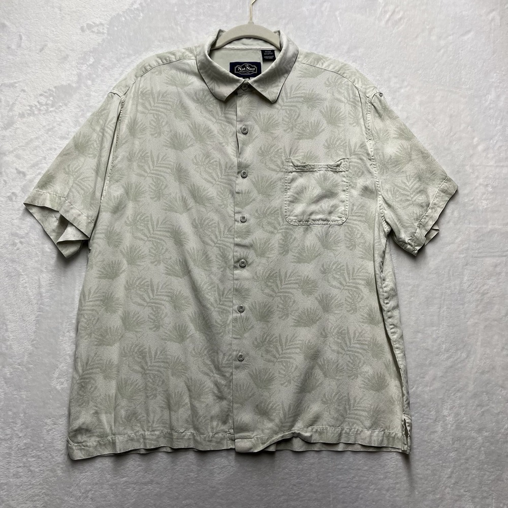 Nat Nast Silk Blend Button Front Shirt Men's XL Hawaiian Palm Frond